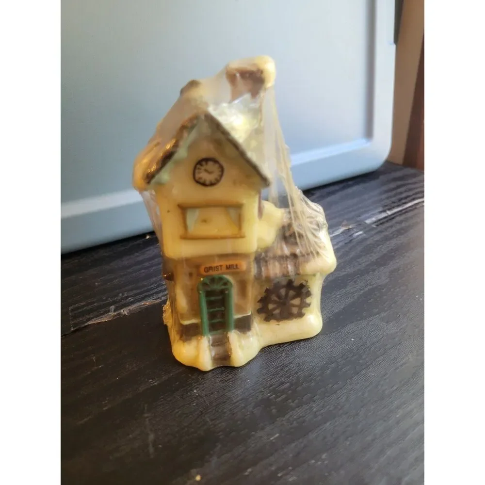 Vintage Grist Mill Candle Novelty Waterwheel House Wax Figurine Sealed